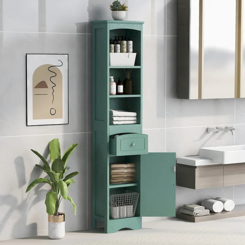 Meuble Colonne de Salle de Bain Autonome avec Tiroir - 34 x 23 x 170 cm (L x l x H)