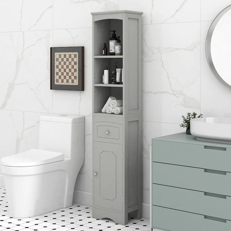 Meuble Colonne de Salle de Bain Autonome avec Tiroir - 34 x 23 x 170 cm (L x l x H)