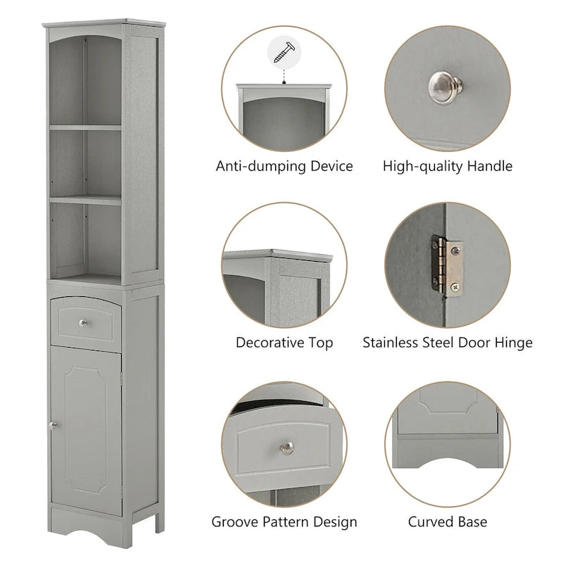 Meuble Colonne de Salle de Bain Autonome avec Tiroir - 34 x 23 x 170 cm (L x l x H)