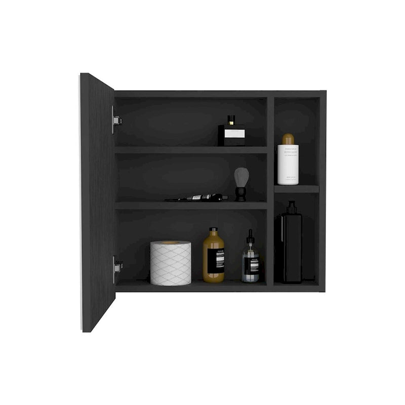 Armoire à pharmacie Viking, trois étagères intérieures, une porte, deux étagères extérieures, finition Wengé noir