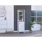 Meuble de Rangement Jannes, Deux Niches Ouvertes, Une Porte, Chêne Clair / Blanc
