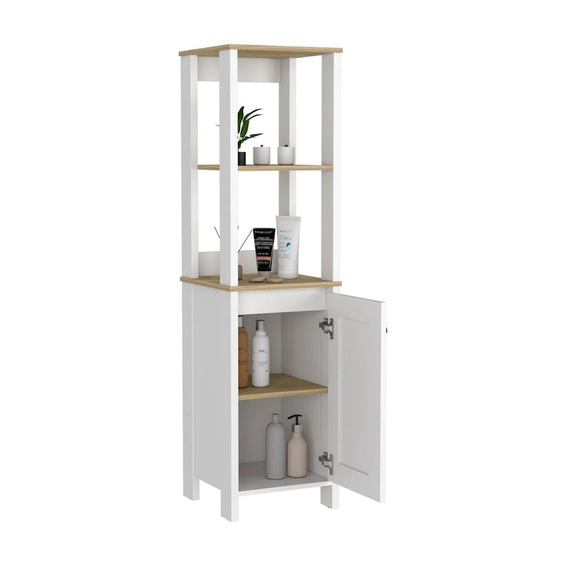 Meuble de Rangement Jannes, Deux Niches Ouvertes, Une Porte, Chêne Clair / Blanc