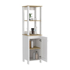 Meuble de Rangement Jannes, Deux Niches Ouvertes, Une Porte, Chêne Clair / Blanc