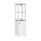 Meuble de Rangement Jannes, Deux Niches Ouvertes, Une Porte, Chêne Clair / Blanc