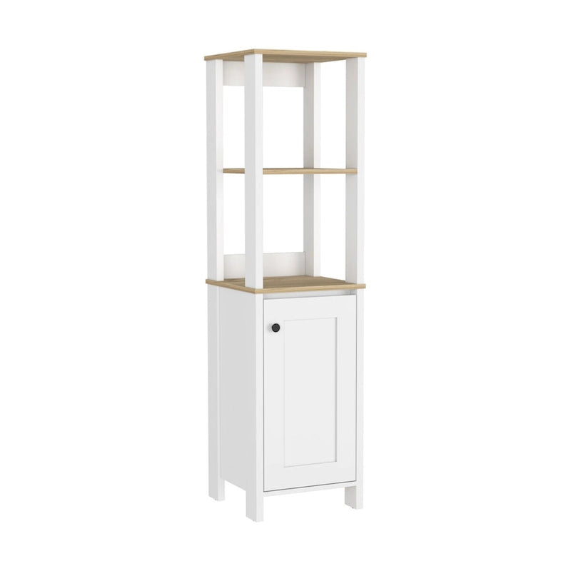 Meuble de Rangement Jannes, Deux Niches Ouvertes, Une Porte, Chêne Clair / Blanc