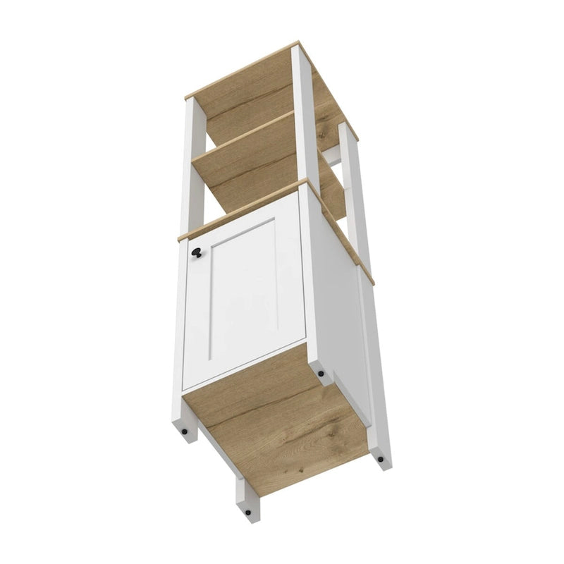 Meuble de Rangement Jannes, Deux Niches Ouvertes, Une Porte, Chêne Clair / Blanc