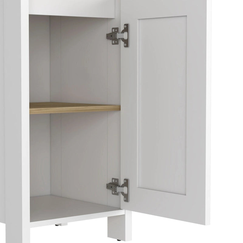 Meuble de Rangement Jannes, Deux Niches Ouvertes, Une Porte, Chêne Clair / Blanc