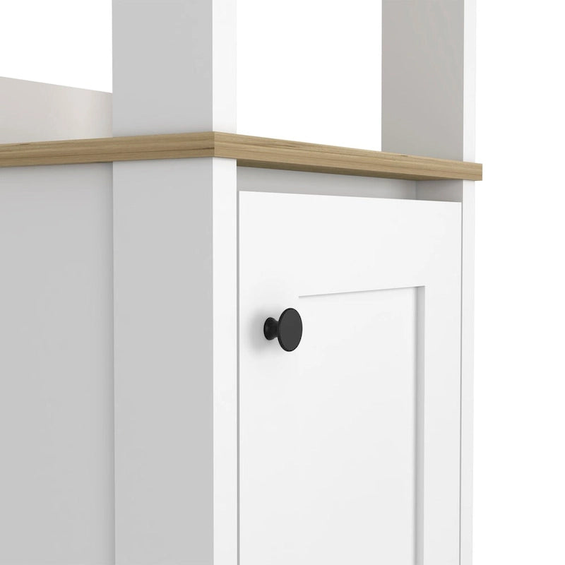 Meuble de Rangement Jannes, Deux Niches Ouvertes, Une Porte, Chêne Clair / Blanc