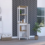 Meuble de Rangement Jannes, Deux Niches Ouvertes, Une Porte, Chêne Clair / Blanc