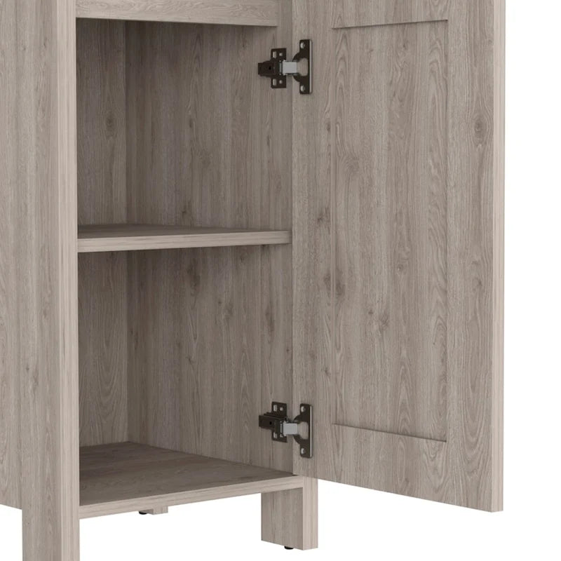 Meuble de Rangement Jannes, Deux Niches Ouvertes, Une Porte, Chêne Clair / Blanc