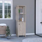 Meuble de Rangement Jannes, Deux Niches Ouvertes, Une Porte, Chêne Clair / Blanc