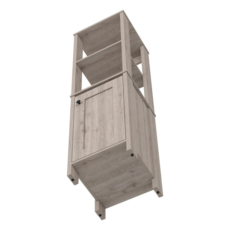 Meuble de Rangement Jannes, Deux Niches Ouvertes, Une Porte, Chêne Clair / Blanc