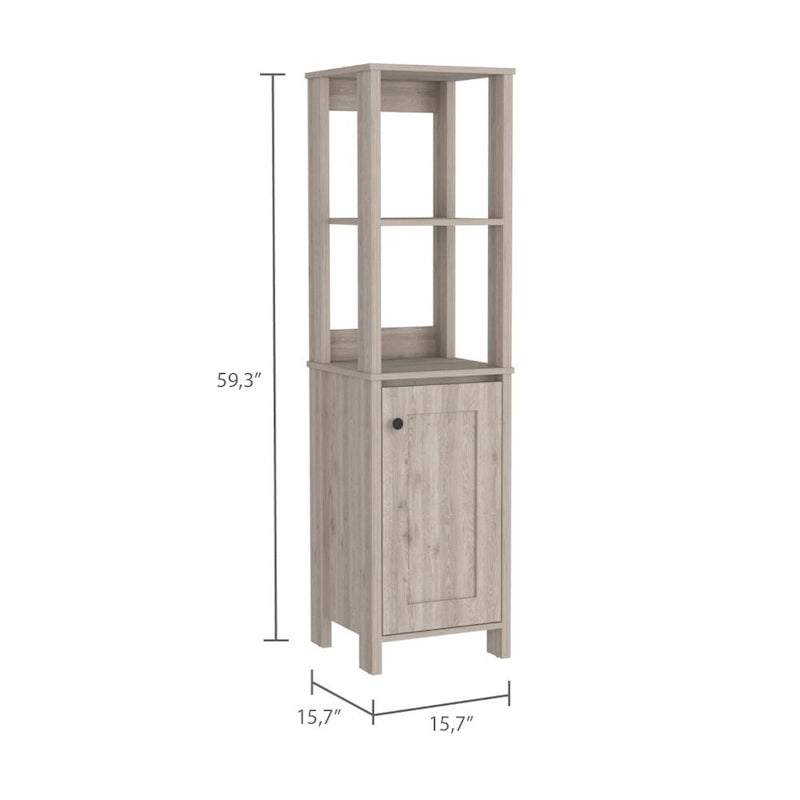 Meuble de Rangement Jannes, Deux Niches Ouvertes, Une Porte, Chêne Clair / Blanc