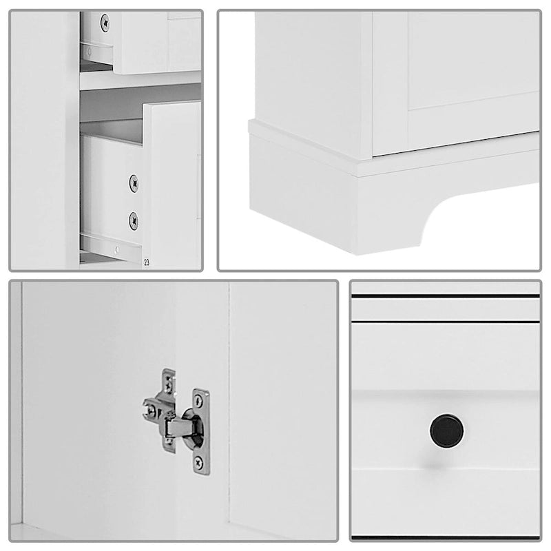 Meuble de rangement de salle de bain classique avec une étagère ouverte, 3 tiroirs et un placard
