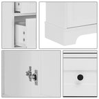 Meuble de rangement de salle de bain classique avec une étagère ouverte, 3 tiroirs et un placard