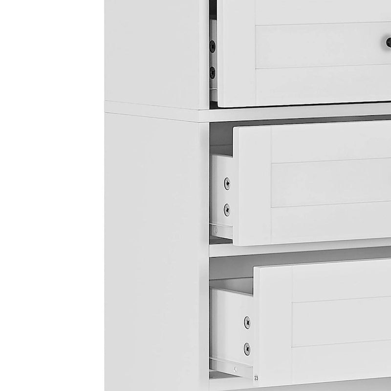 Meuble de rangement de salle de bain classique avec une étagère ouverte, 3 tiroirs et un placard
