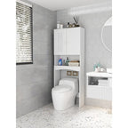Meuble de rangement blanc à poser au-dessus des toilettes avec étagères