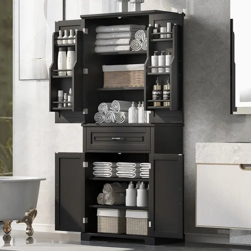Meuble de rangement de salle de bain avec portes et tiroir, étagère réglable