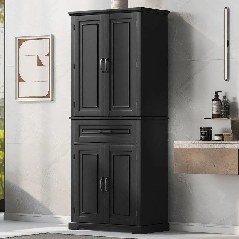 Meuble de rangement de salle de bain avec portes et tiroir, étagère réglable