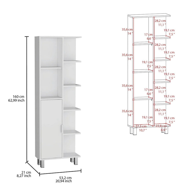 Meuble de salle de bain de 160 cm de hauteur avec sept étagères ouvertes pour le rangement du linge de maison