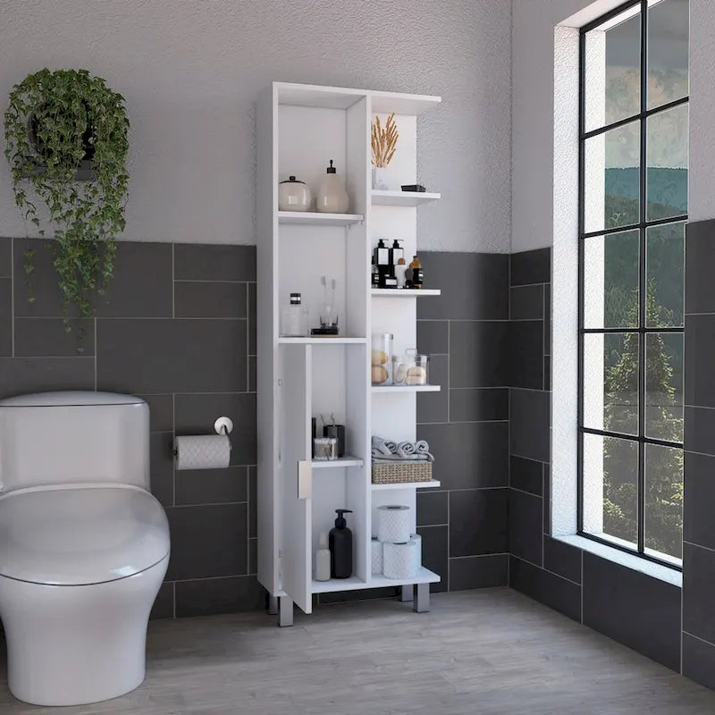 Meuble de salle de bain de 160 cm de hauteur avec sept étagères ouvertes pour le rangement du linge de maison
