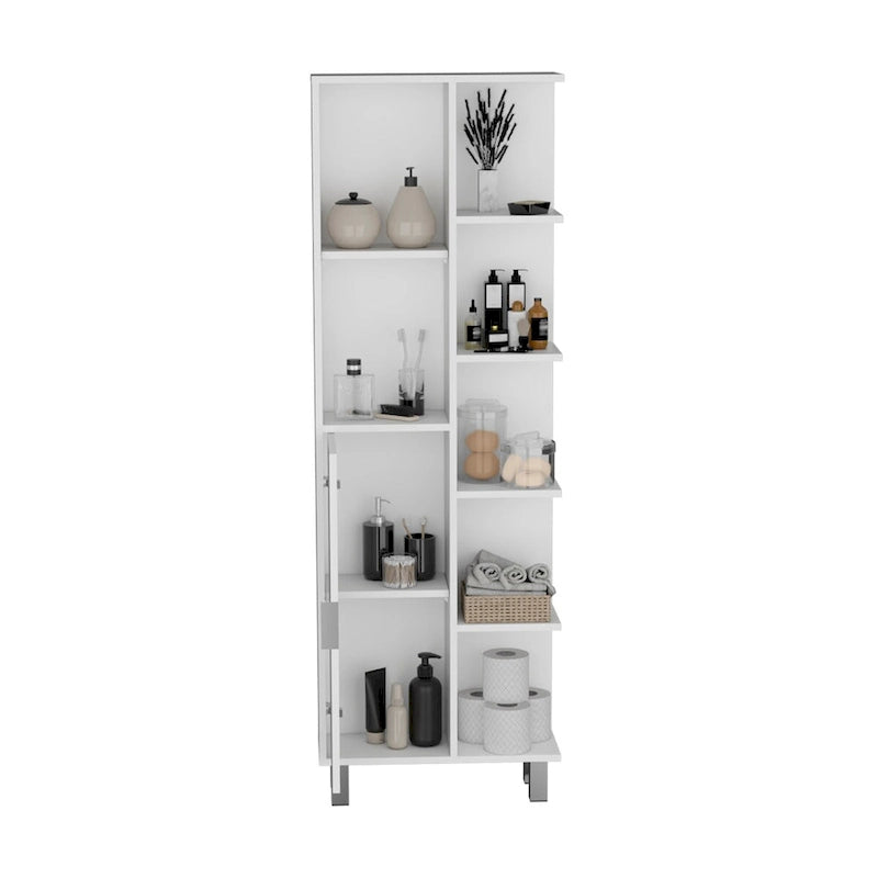 Meuble de salle de bain de 160 cm de hauteur avec sept étagères ouvertes pour le rangement du linge de maison