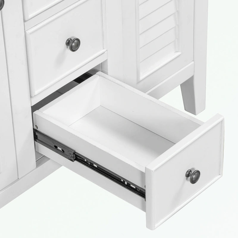 Meuble-lavabo avec vasque en céramique, deux placards et cinq tiroirs