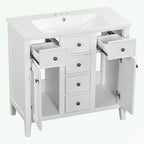 Meuble-lavabo avec vasque en céramique, deux placards et cinq tiroirs