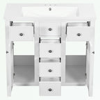 Meuble-lavabo avec vasque en céramique, deux placards et cinq tiroirs