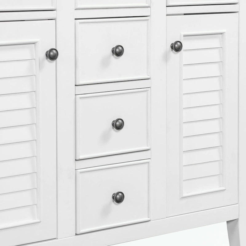 Meuble-lavabo avec vasque en céramique, deux placards et cinq tiroirs