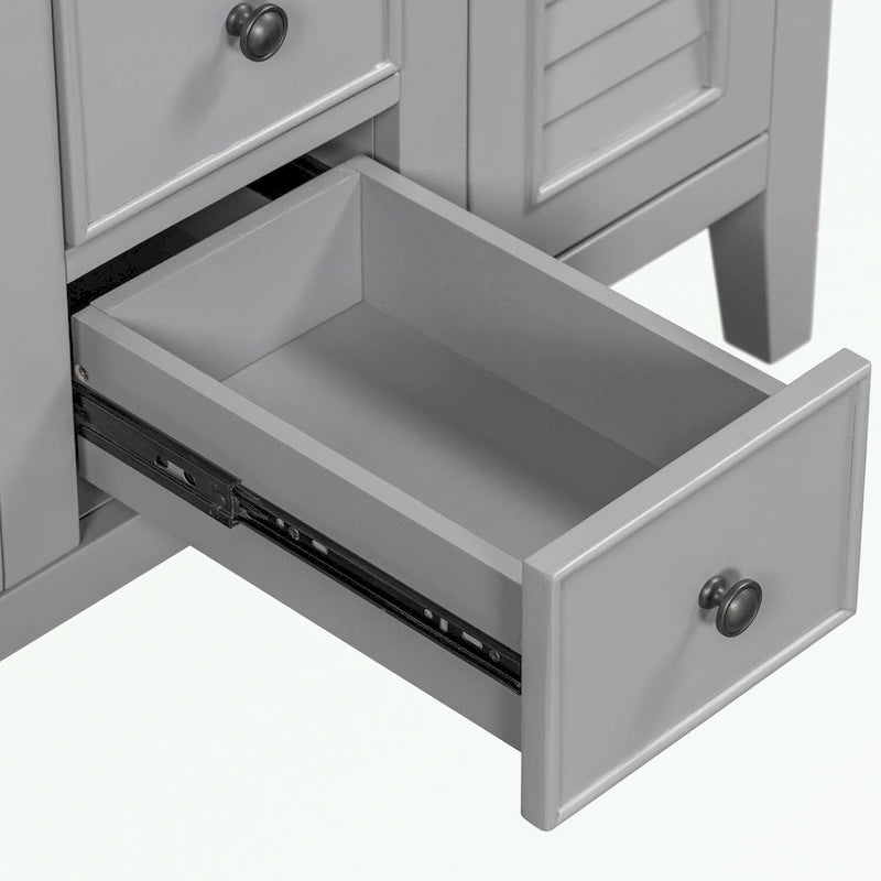 Meuble-lavabo avec vasque en céramique, deux placards et cinq tiroirs
