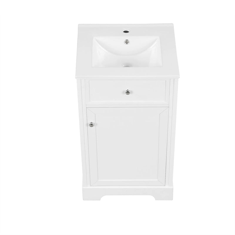 Meuble de salle de bain de 20 pouces avec lavabo, armoire de salle de bain avec porte à fermeture douce, étagère de rangement et étagère réglable, blanc