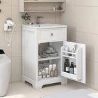 Meuble de salle de bain de 20 pouces avec lavabo, armoire de salle de bain avec porte à fermeture douce, étagère de rangement et étagère réglable, blanc