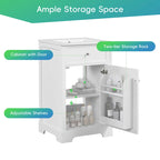 Meuble de salle de bain de 20 pouces avec lavabo, armoire de salle de bain avec porte à fermeture douce, étagère de rangement et étagère réglable, blanc