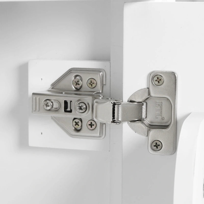 Meuble de salle de bain de 20 pouces avec lavabo, armoire de salle de bain avec porte à fermeture douce, étagère de rangement et étagère réglable, blanc