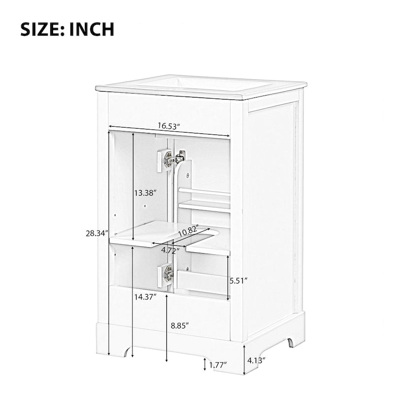 Meuble de salle de bain de 20 pouces avec lavabo, armoire de salle de bain avec porte à fermeture douce, étagère de rangement et étagère réglable, blanc