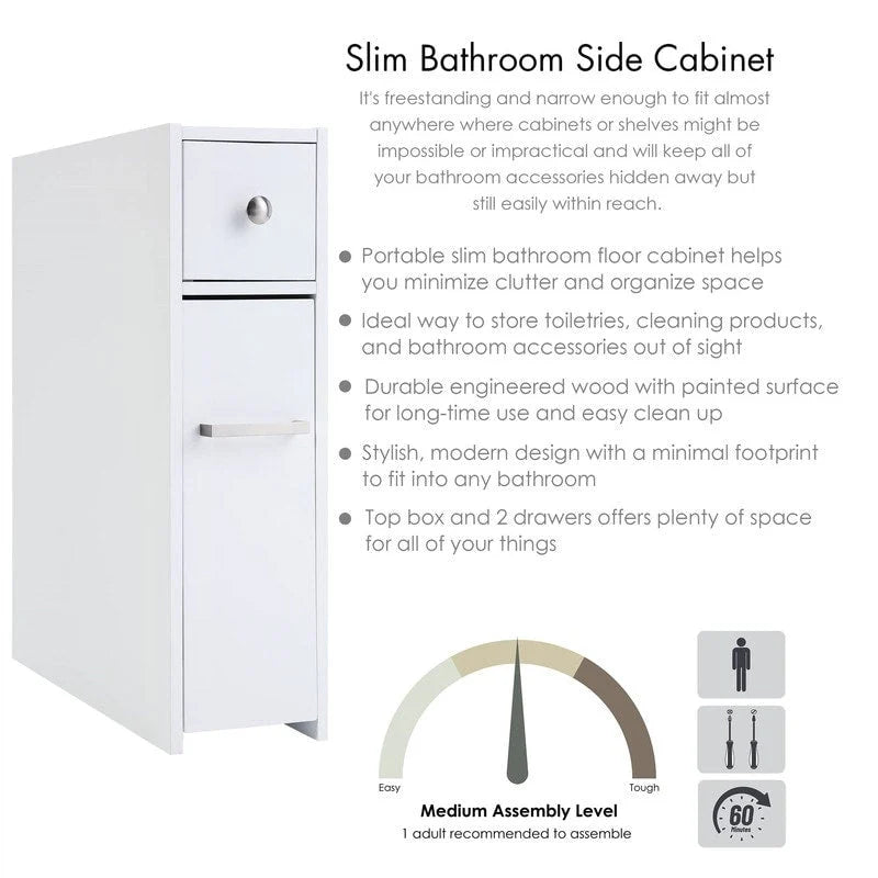 Meuble de rangement étroit pour salle de bain - 19,69P x 6,45L x 22,83H