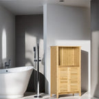 Meuble de salle de bain en bambou avec étagère et patins anti-basculement - S.O.