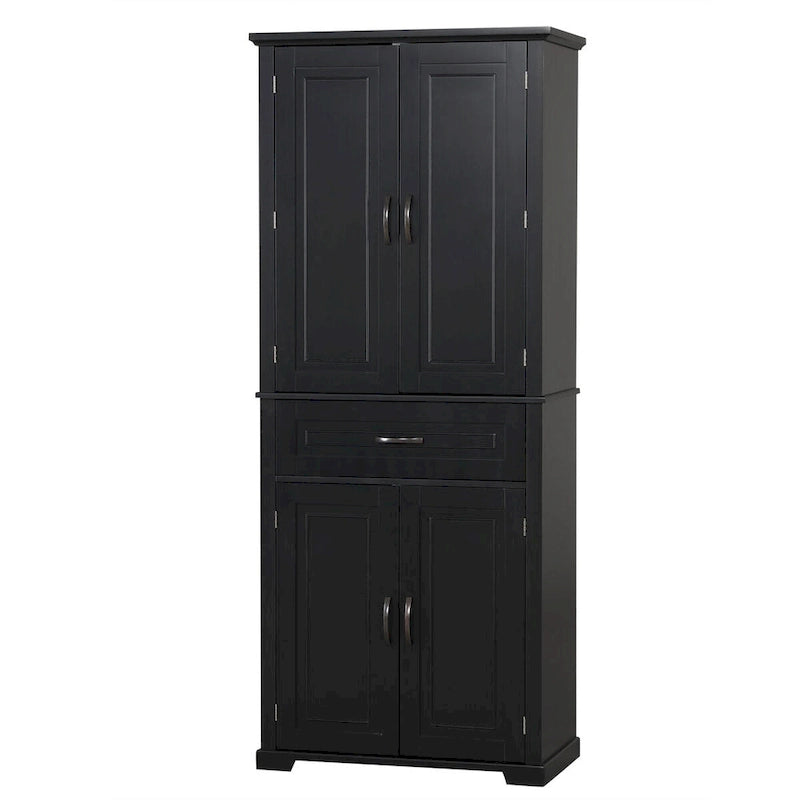 Meuble de rangement de salle de bain avec portes et tiroir, multiples espaces de rangement, étagère réglable, noir