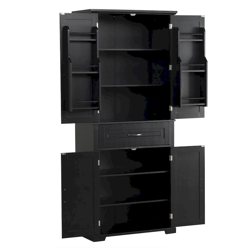 Meuble de rangement de salle de bain avec portes et tiroir, multiples espaces de rangement, étagère réglable, noir