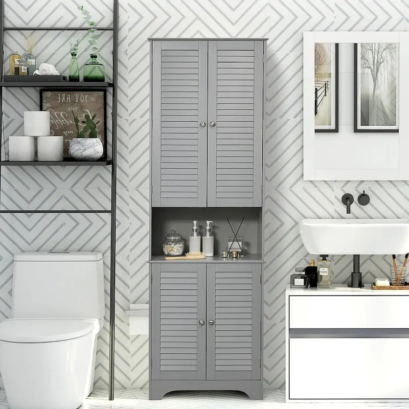Meuble de Rangement Haut et Étroit pour Salle de Bain avec Portes et Étagères Réglables, Meuble Colonne avec 2 Armoires et Plan de Travail