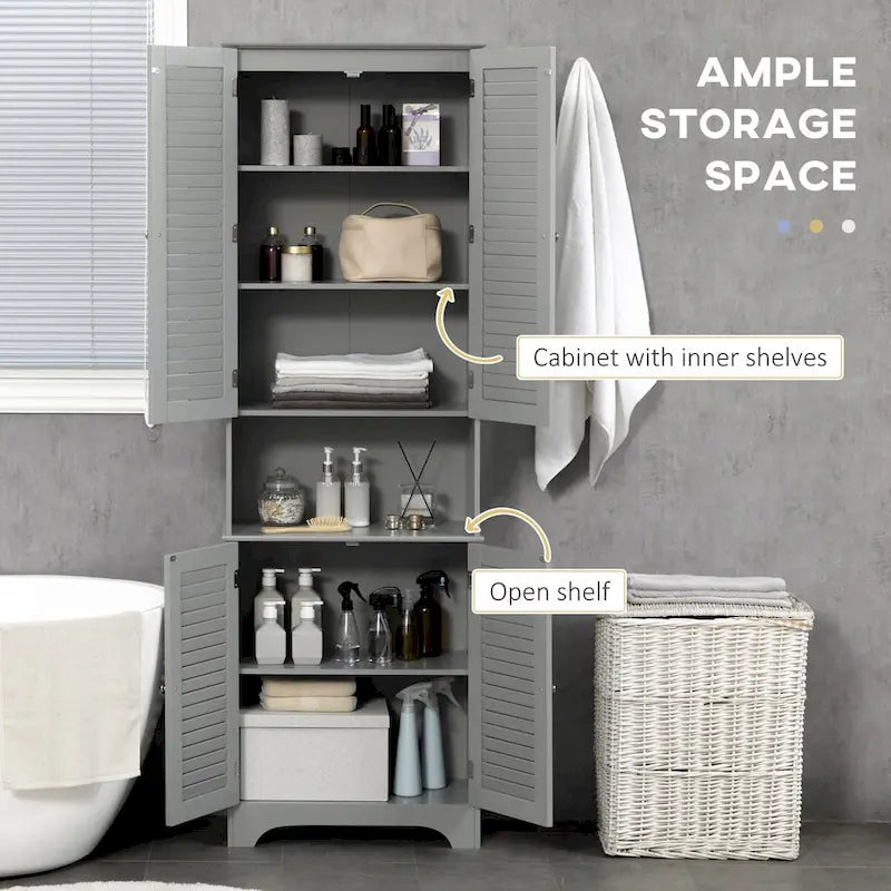 Meuble de Rangement Haut et Étroit pour Salle de Bain avec Portes et Étagères Réglables, Meuble Colonne avec 2 Armoires et Plan de Travail