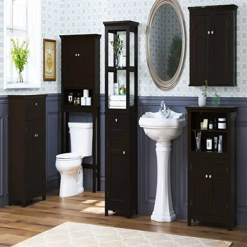Meuble de salle de bain autoportant avec portes et étagère réglable - 30P x 60L x 94.5H cm