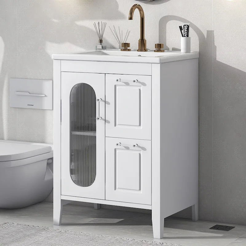 Meuble-lavabo de salle de bain avec deux tiroirs et porte