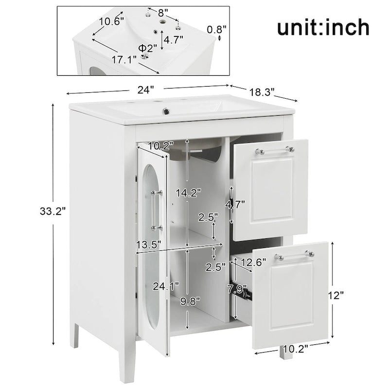 Meuble-lavabo de salle de bain avec deux tiroirs et porte