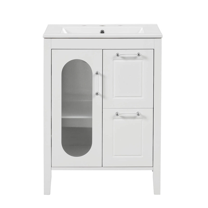 Meuble-lavabo de salle de bain avec deux tiroirs et porte