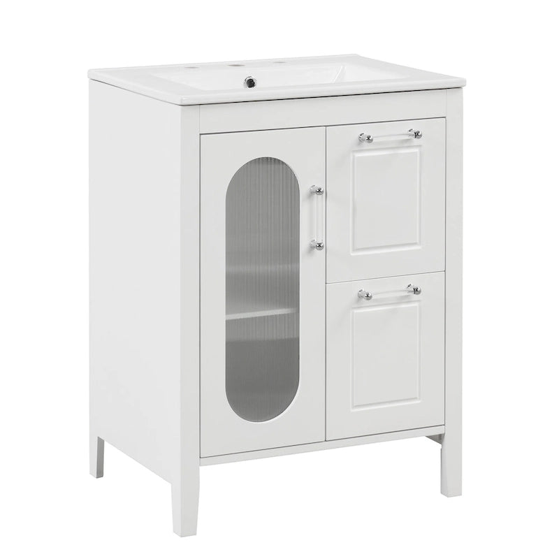 Meuble-lavabo de salle de bain avec deux tiroirs et porte