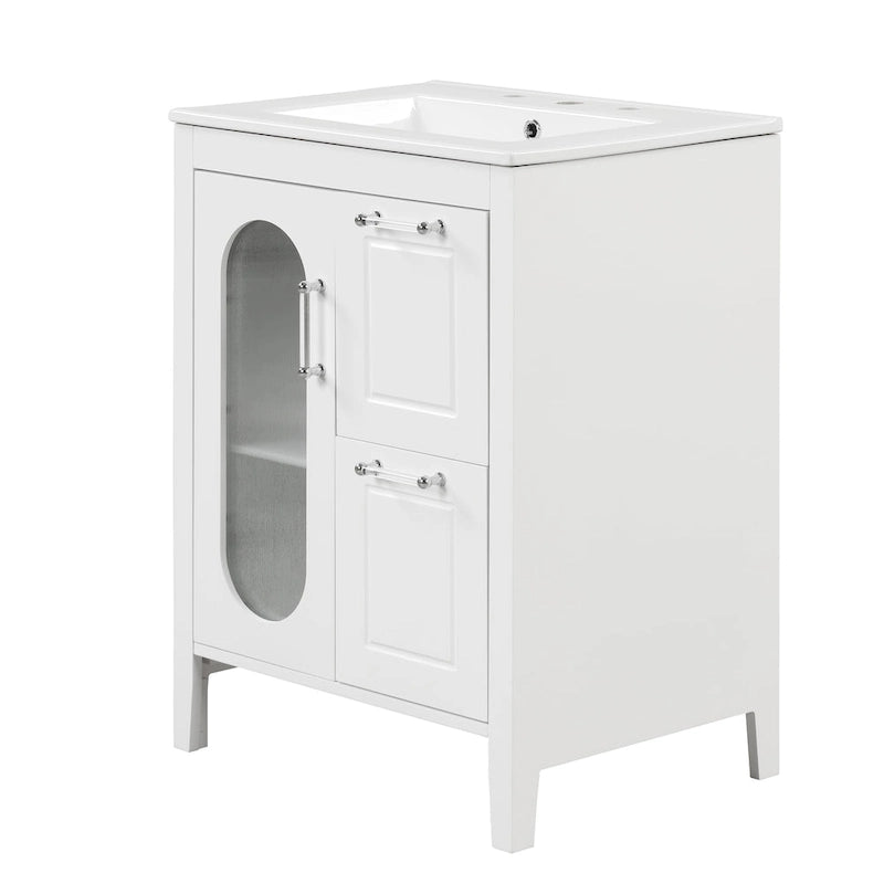 Meuble-lavabo de salle de bain avec deux tiroirs et porte