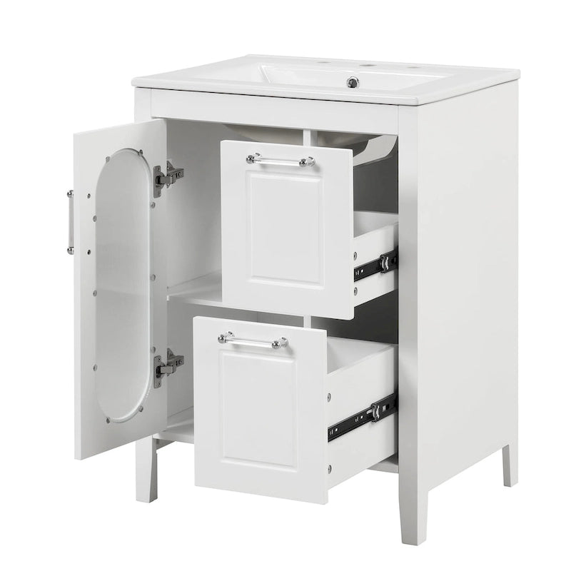 Meuble-lavabo de salle de bain avec deux tiroirs et porte