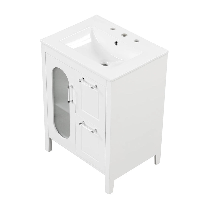 Meuble-lavabo de salle de bain avec deux tiroirs et porte